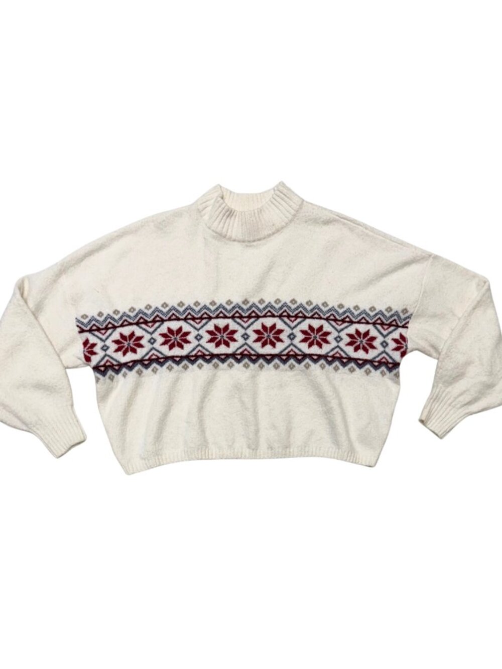 Hollister Super Soft Fair Isle Cropped Mockneck Sweater Size Large